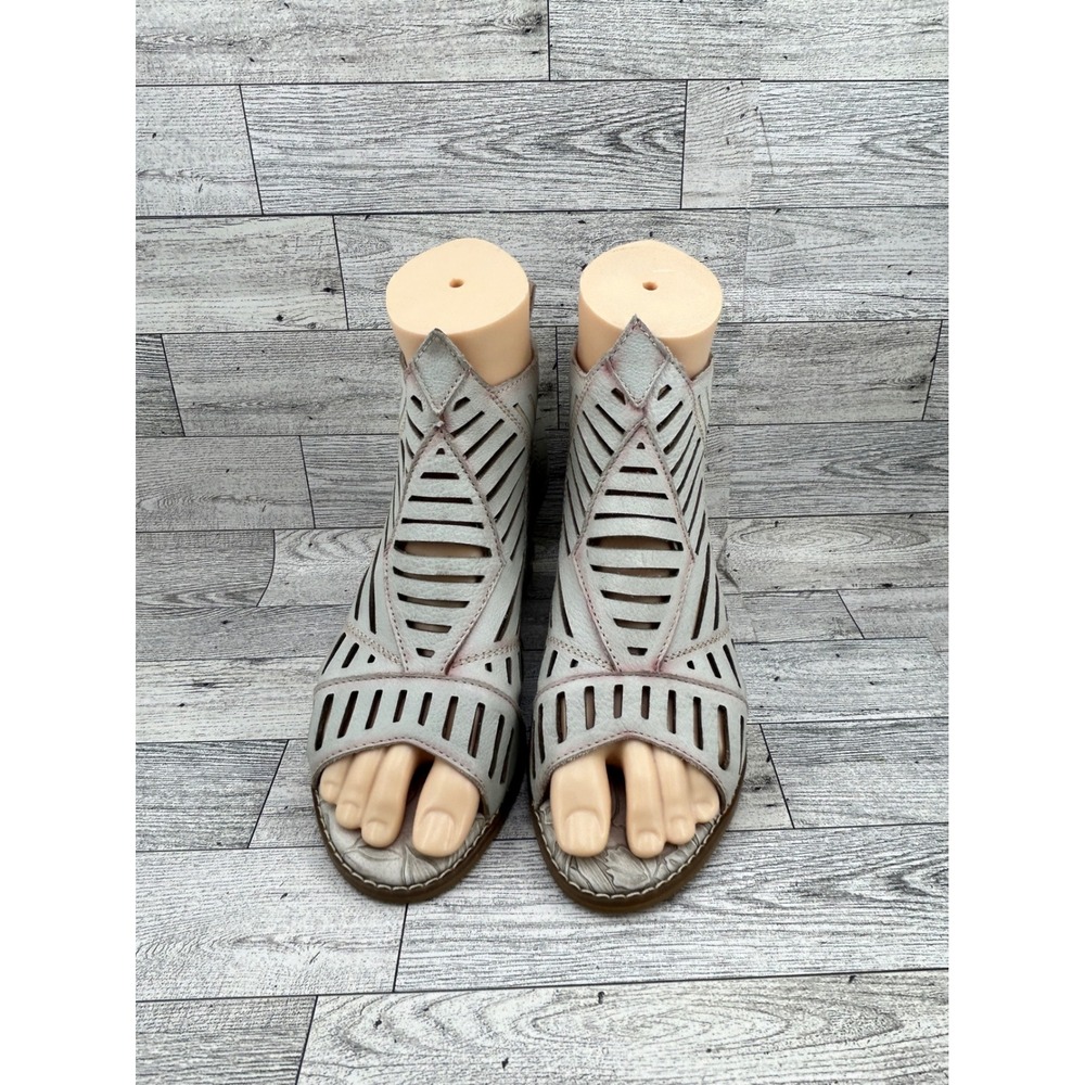 Spring Step L'Artiste Angular Grey Leather Laser Cut Sandals Women EU37 US6.5-7